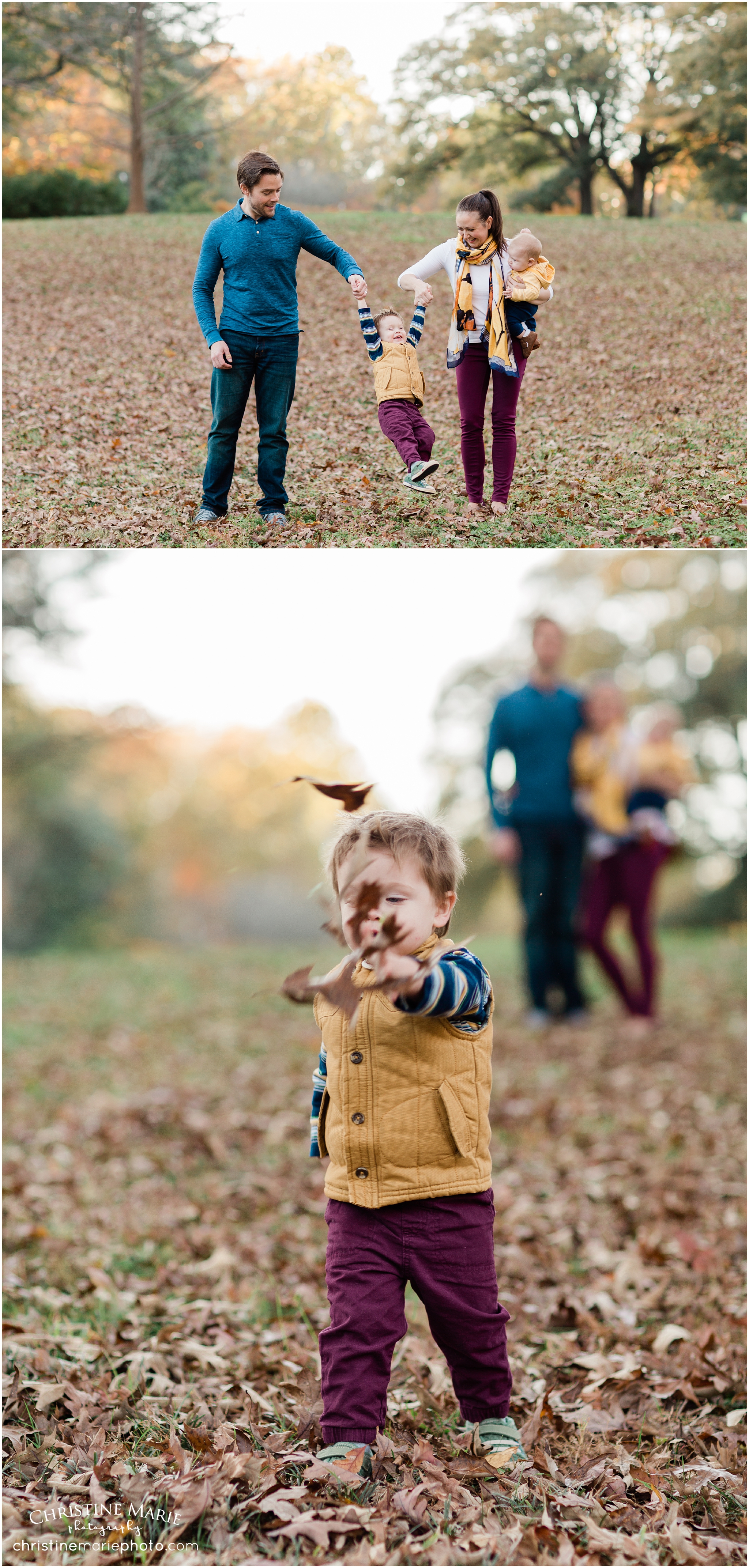 atlanta family photo session with fall leaves