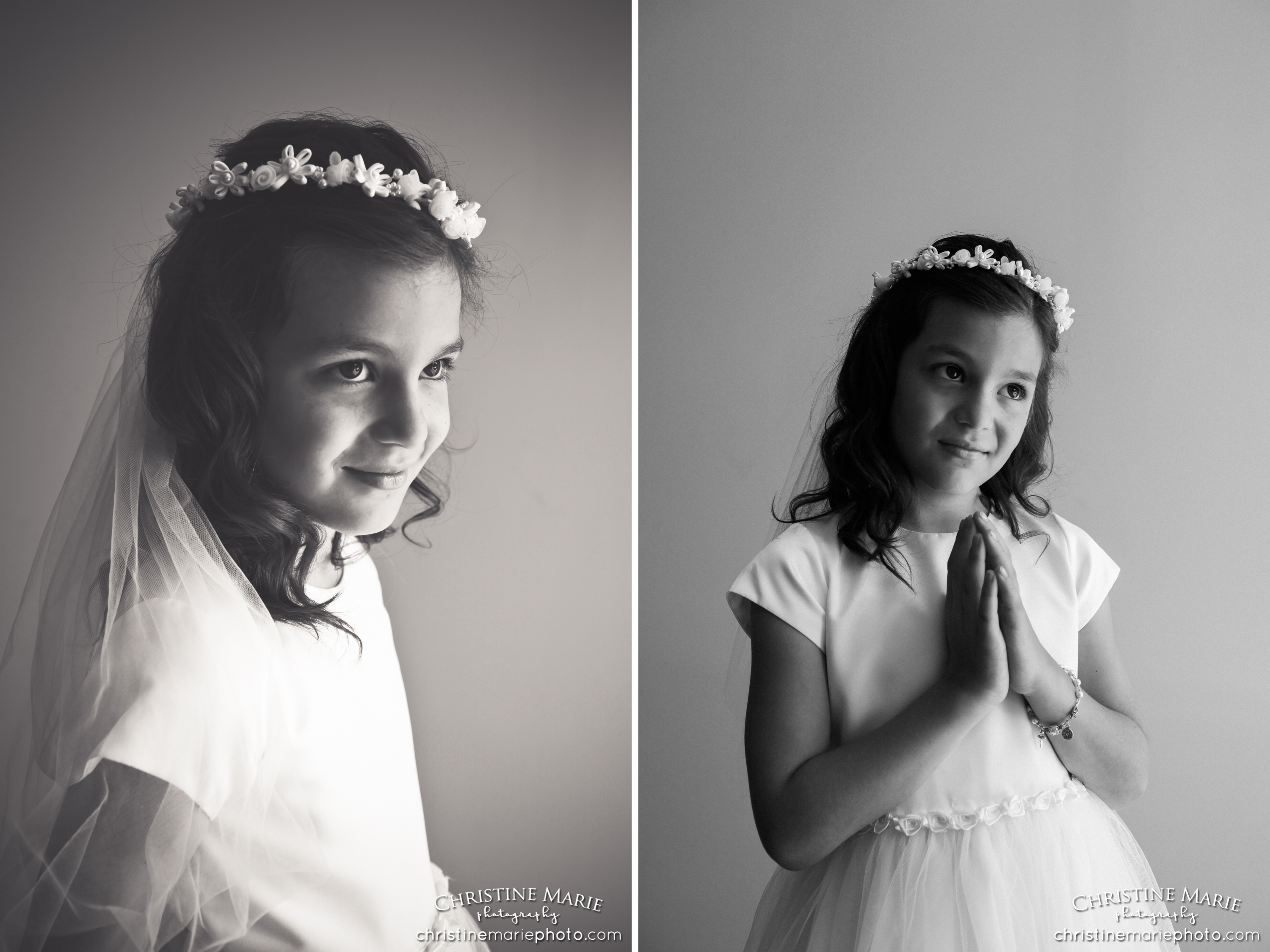 black and white first holy communion portrait 