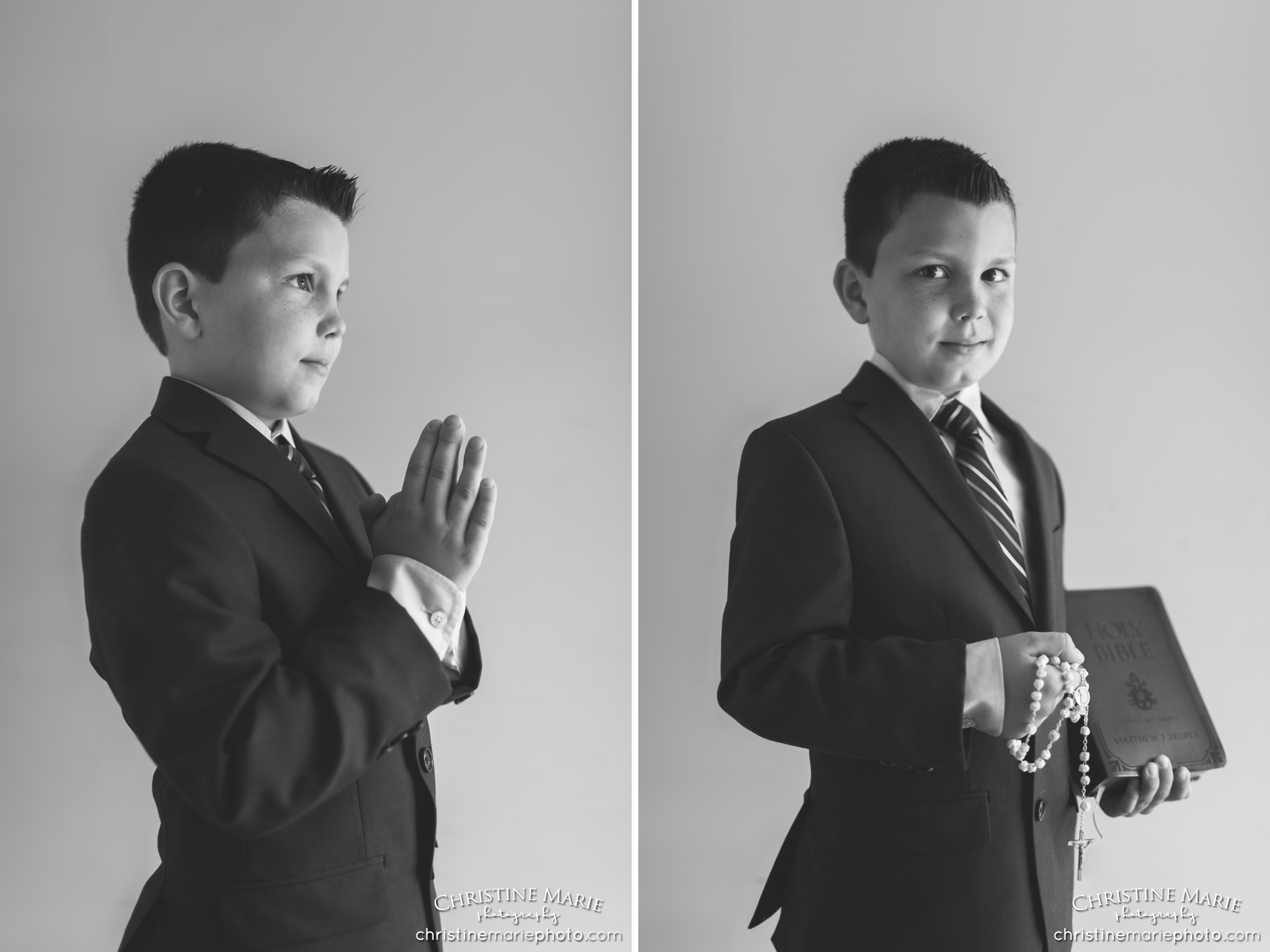 little boy holding bible and rosary portrait 