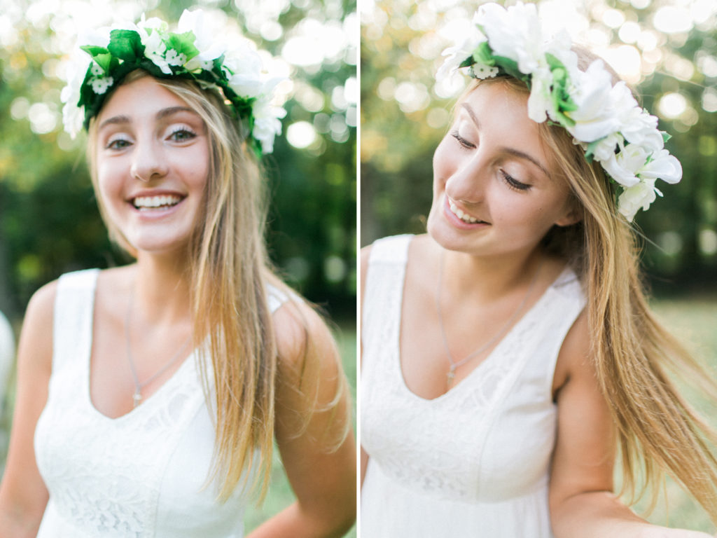 happy teenage girl with flower crown 
