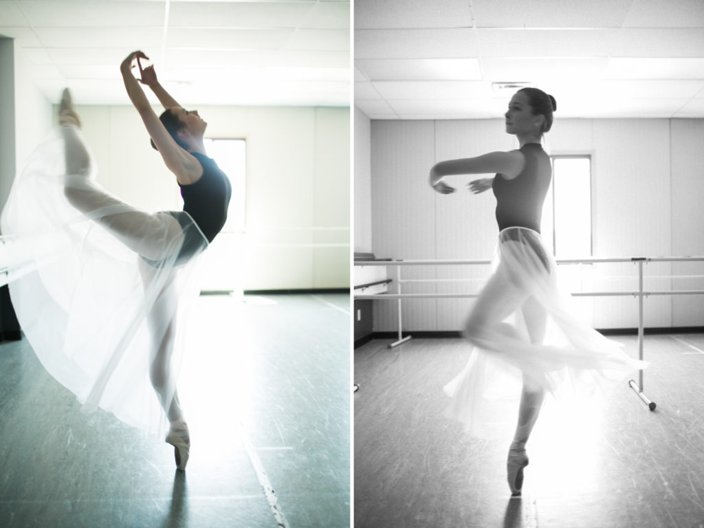 teenage ballerina dancing in studio senior photos 