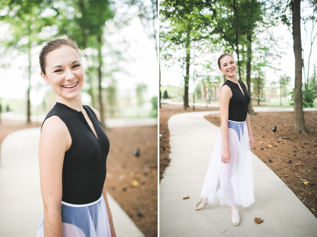 teenage ballerina outside senior portraits 