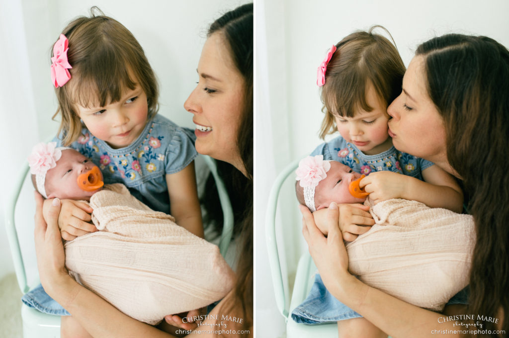 mother and daughters newborn and toddler