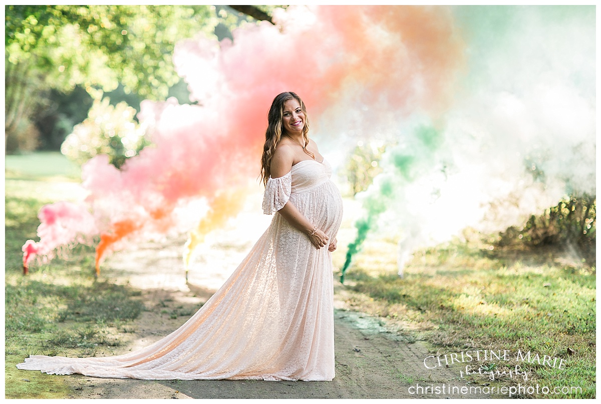 rainbow smoke bomb maternity session