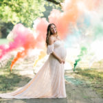 rainbow smoke bomb maternity session