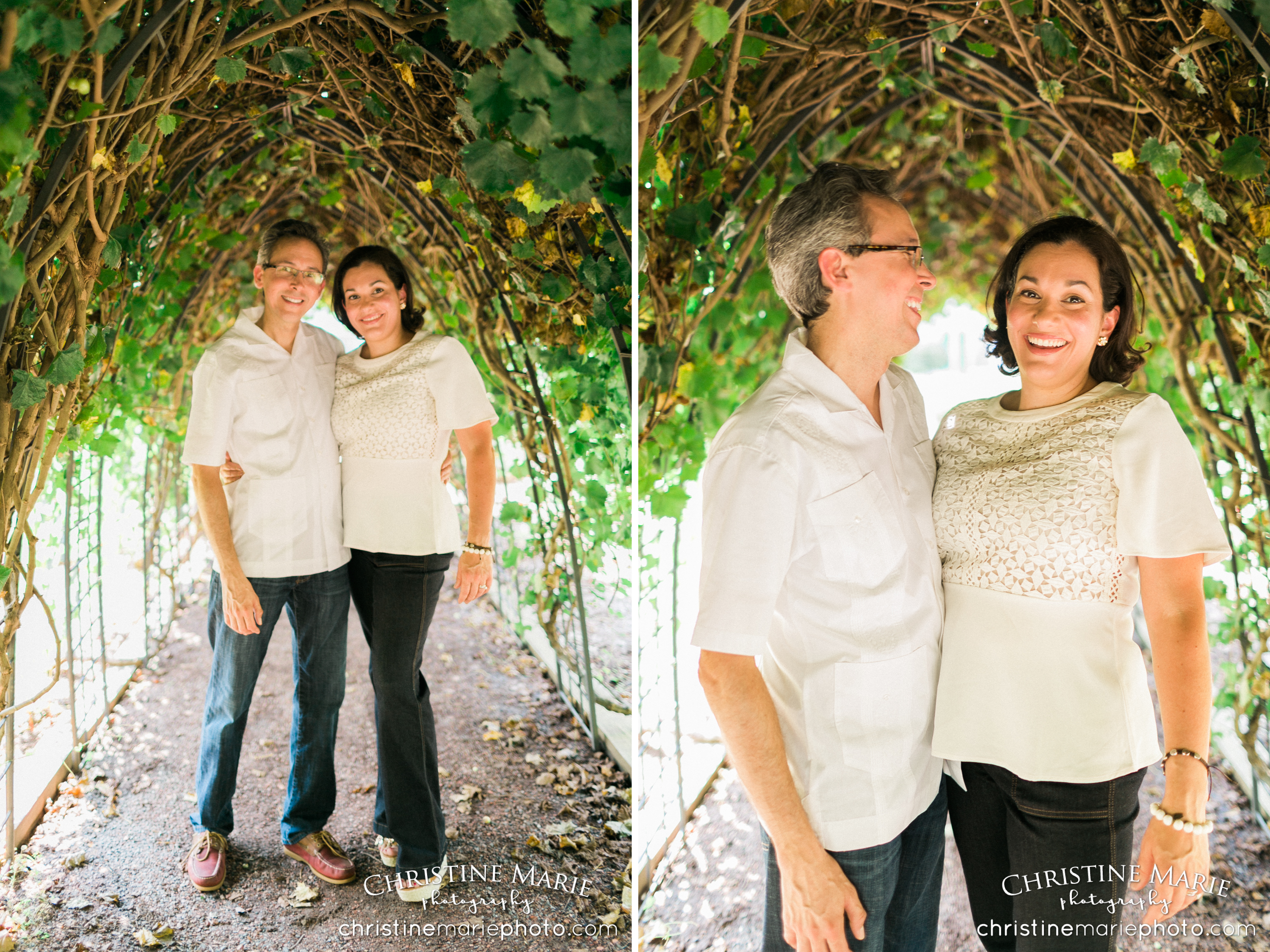 couple laughing under grape vines barrington hall