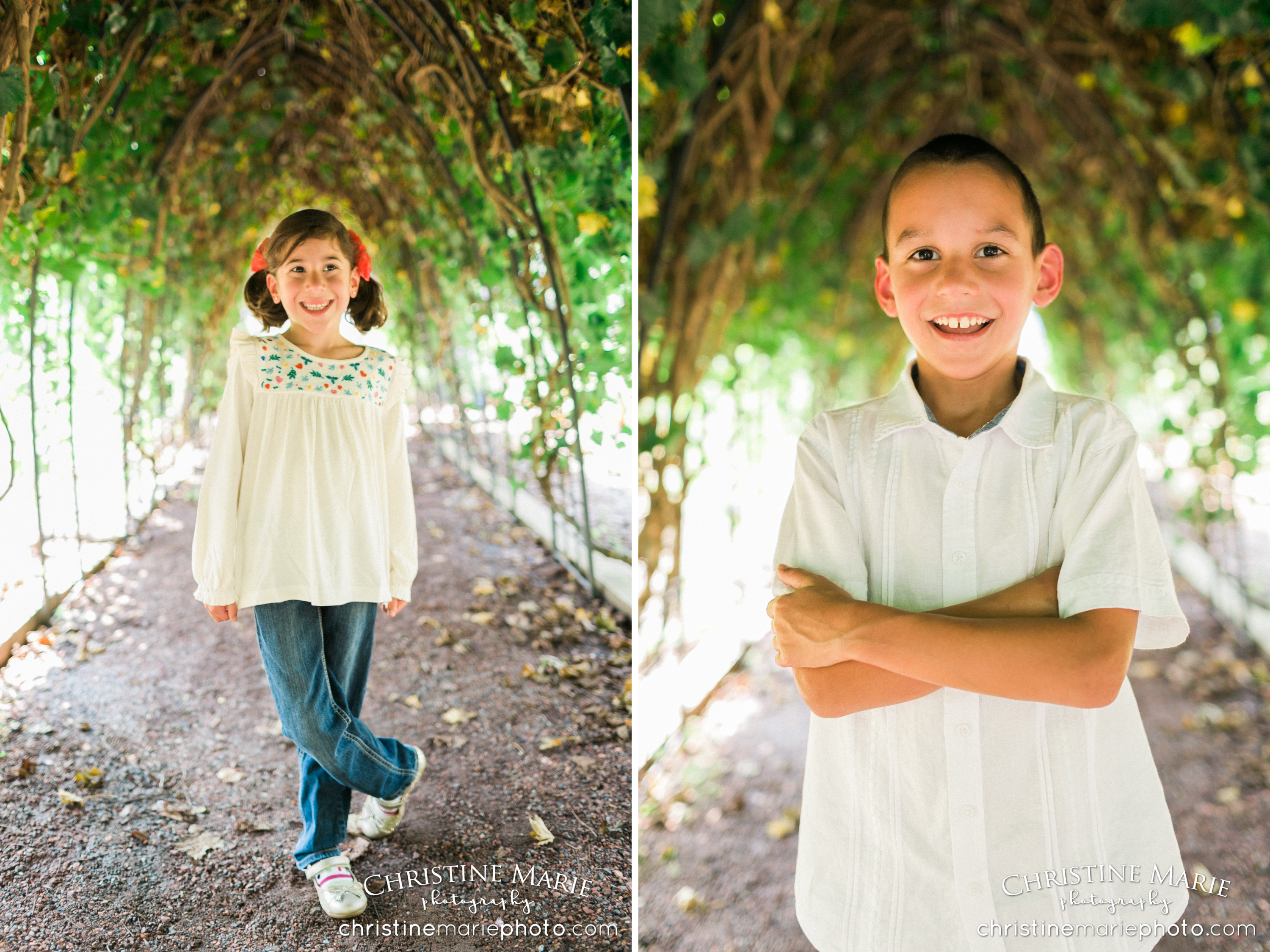 children photography under grape vines