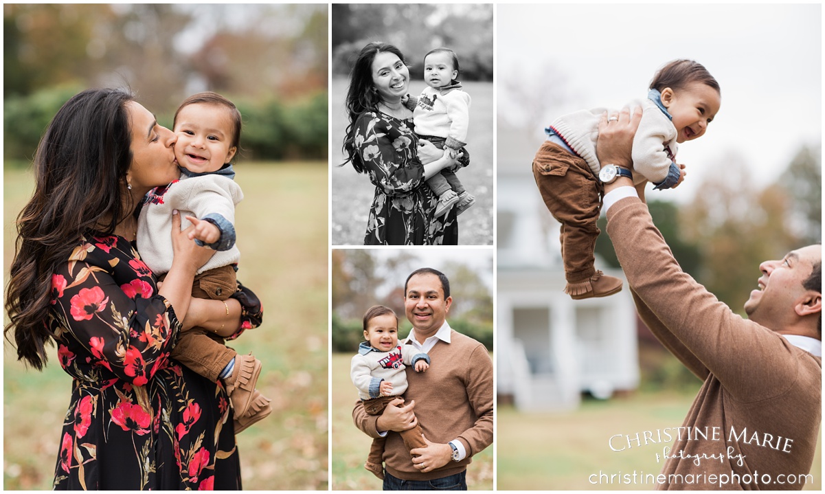 mom and dad playing with son portraits