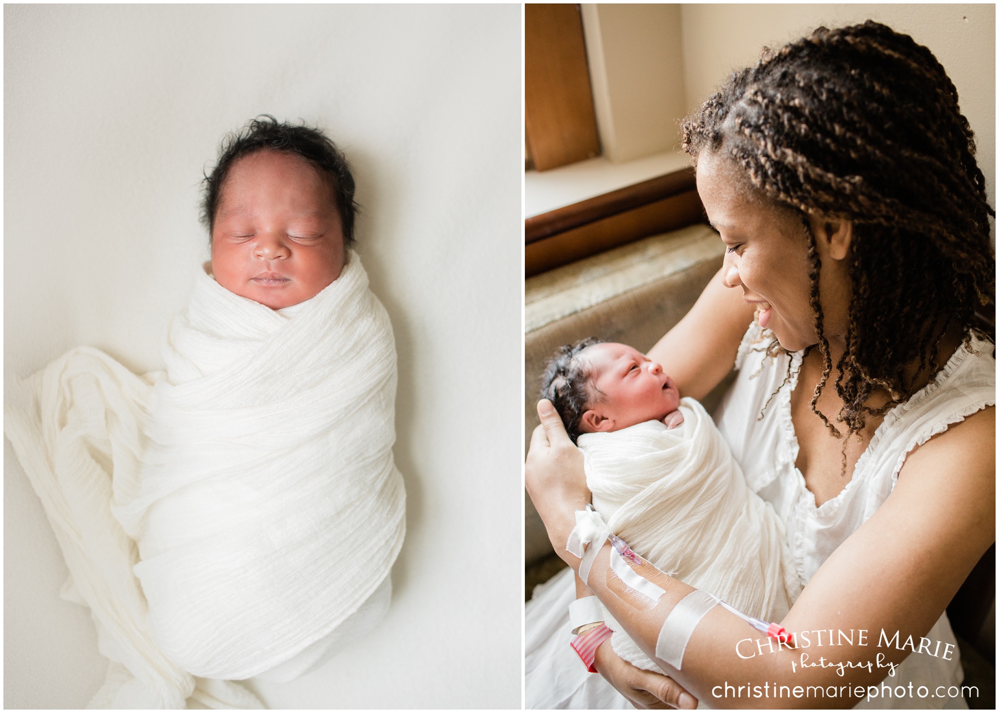 adoring mother holding her new baby hospital session