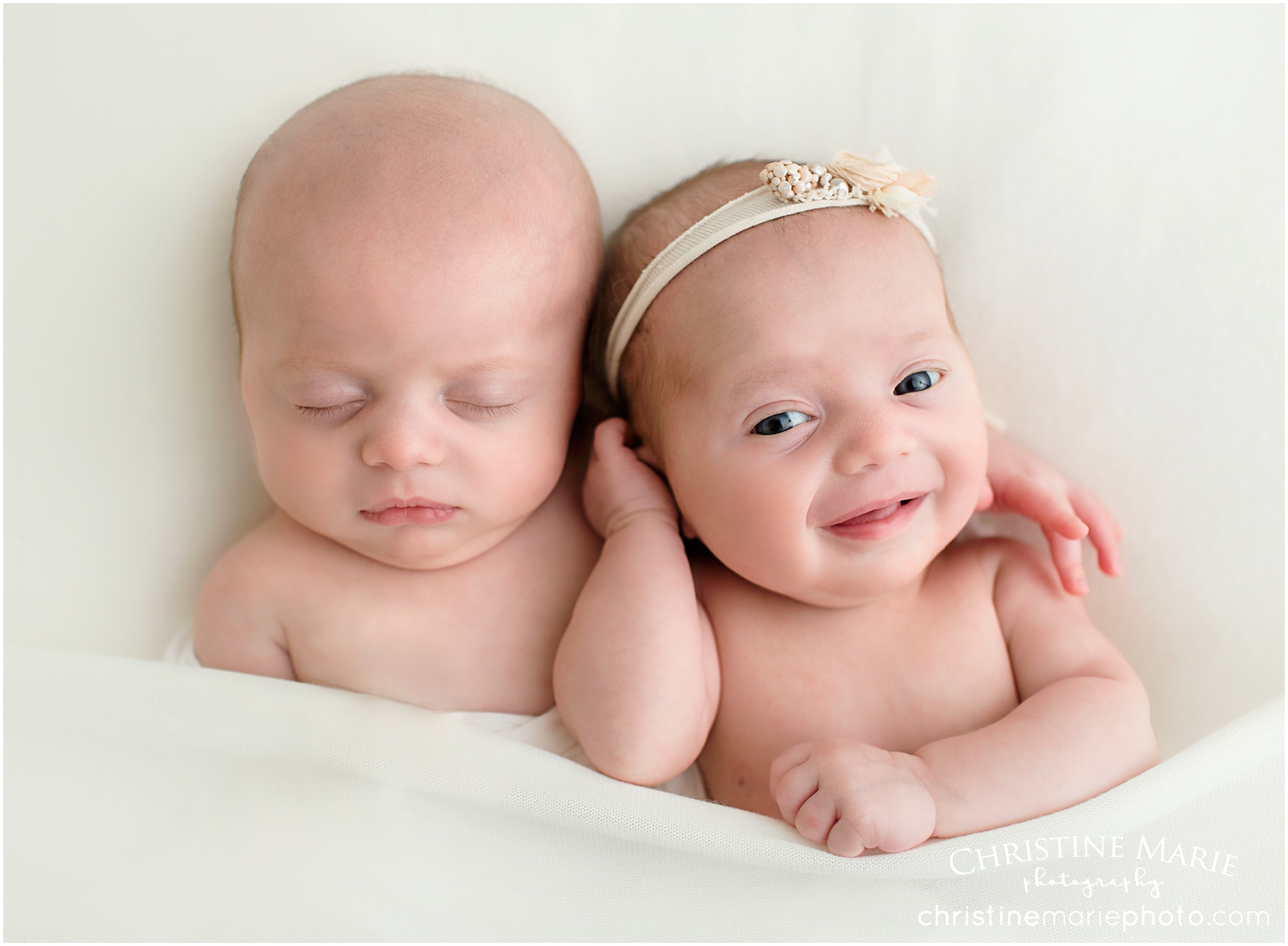 smiling newborn twins - christine marie photography