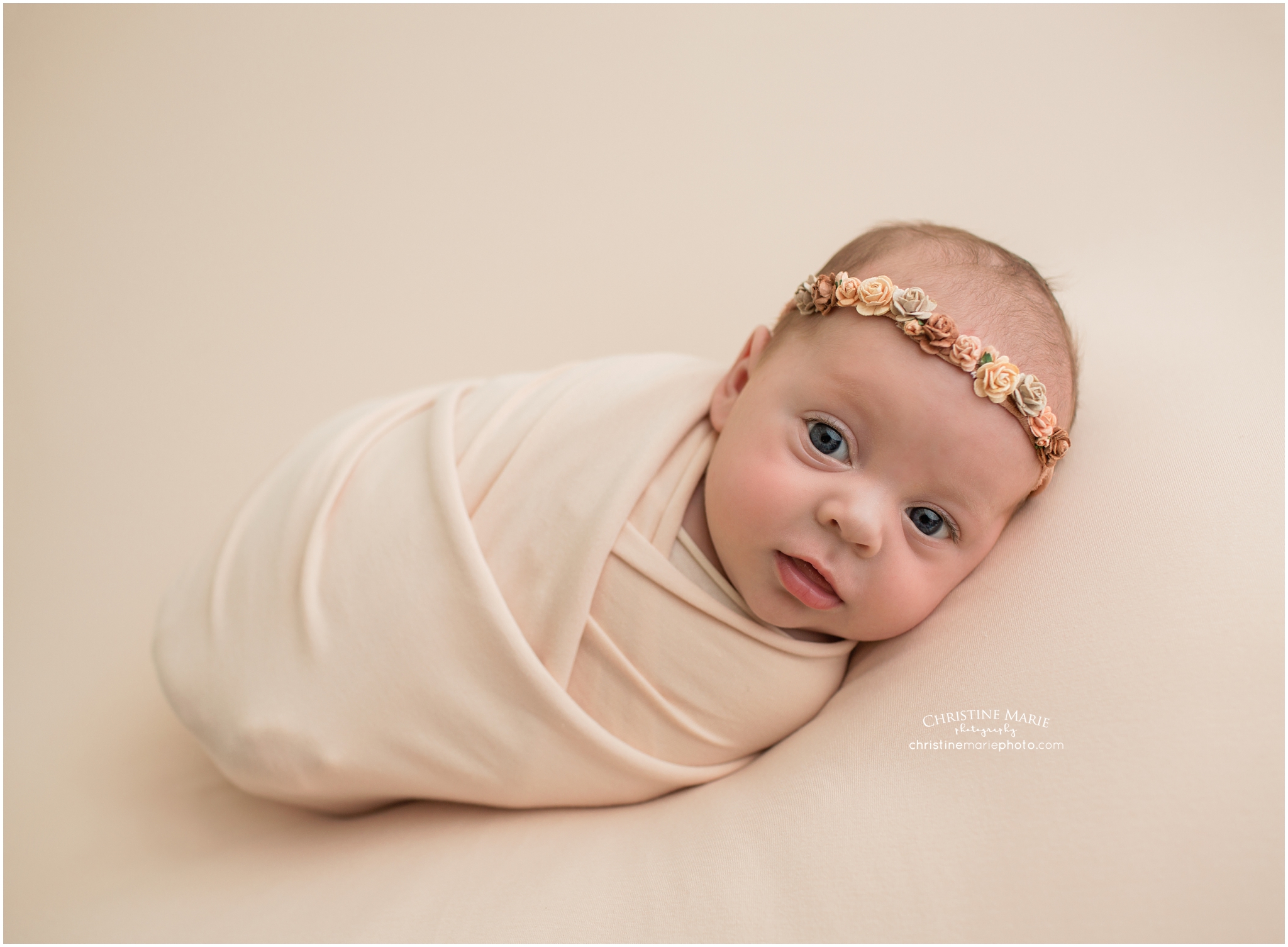 cumming newborn photographer, sweet baby girl with floral headband 