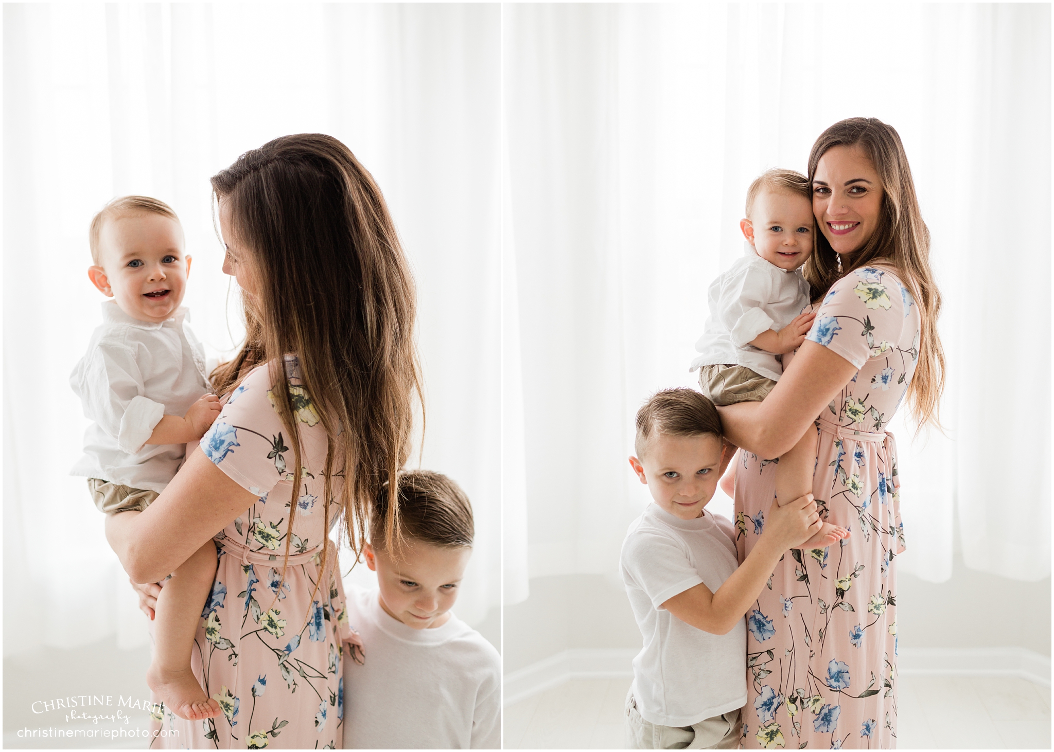 natural studio portraits, mother and sons