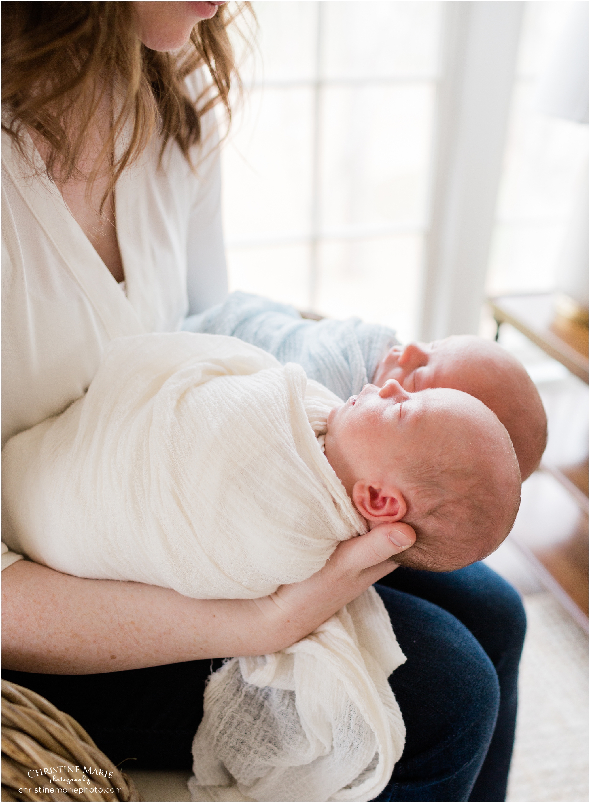 mom holding her twin babies, christine marie photography