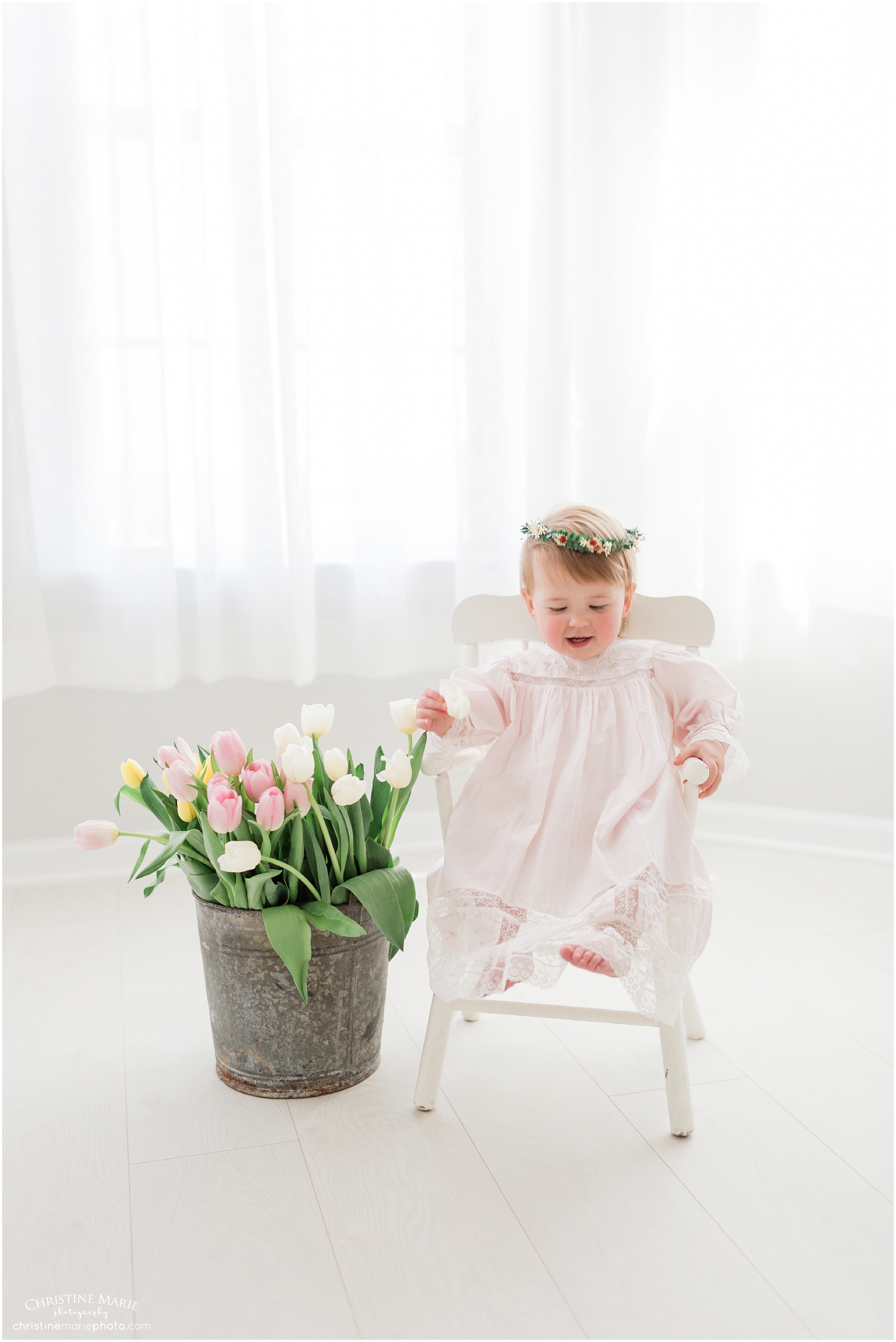 little girl in vintage nightgown and flower crown