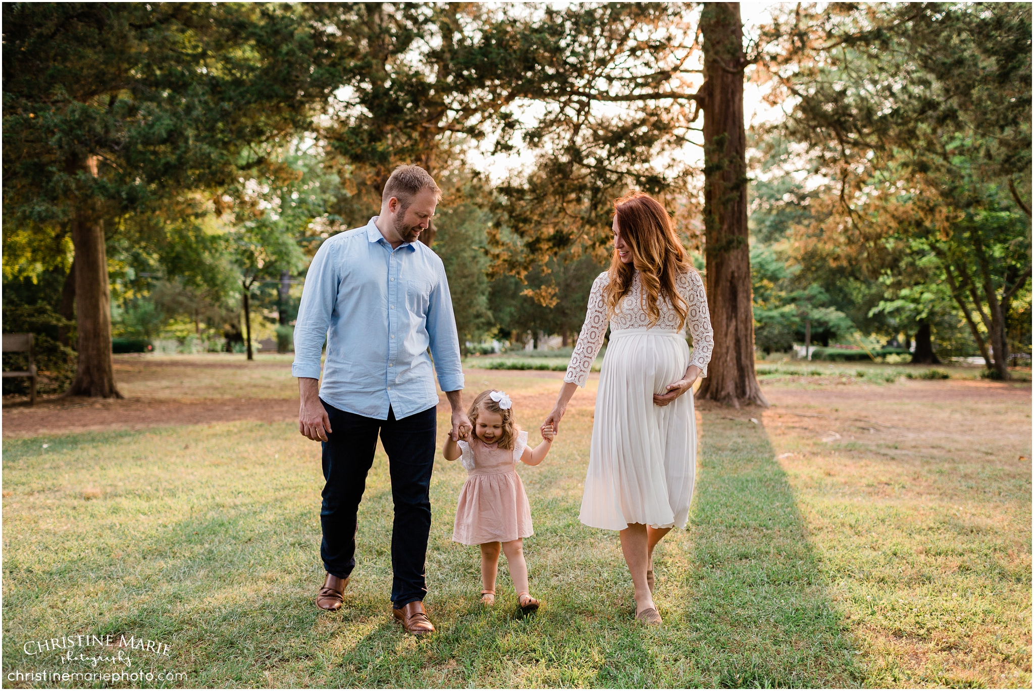 family of 3 walking