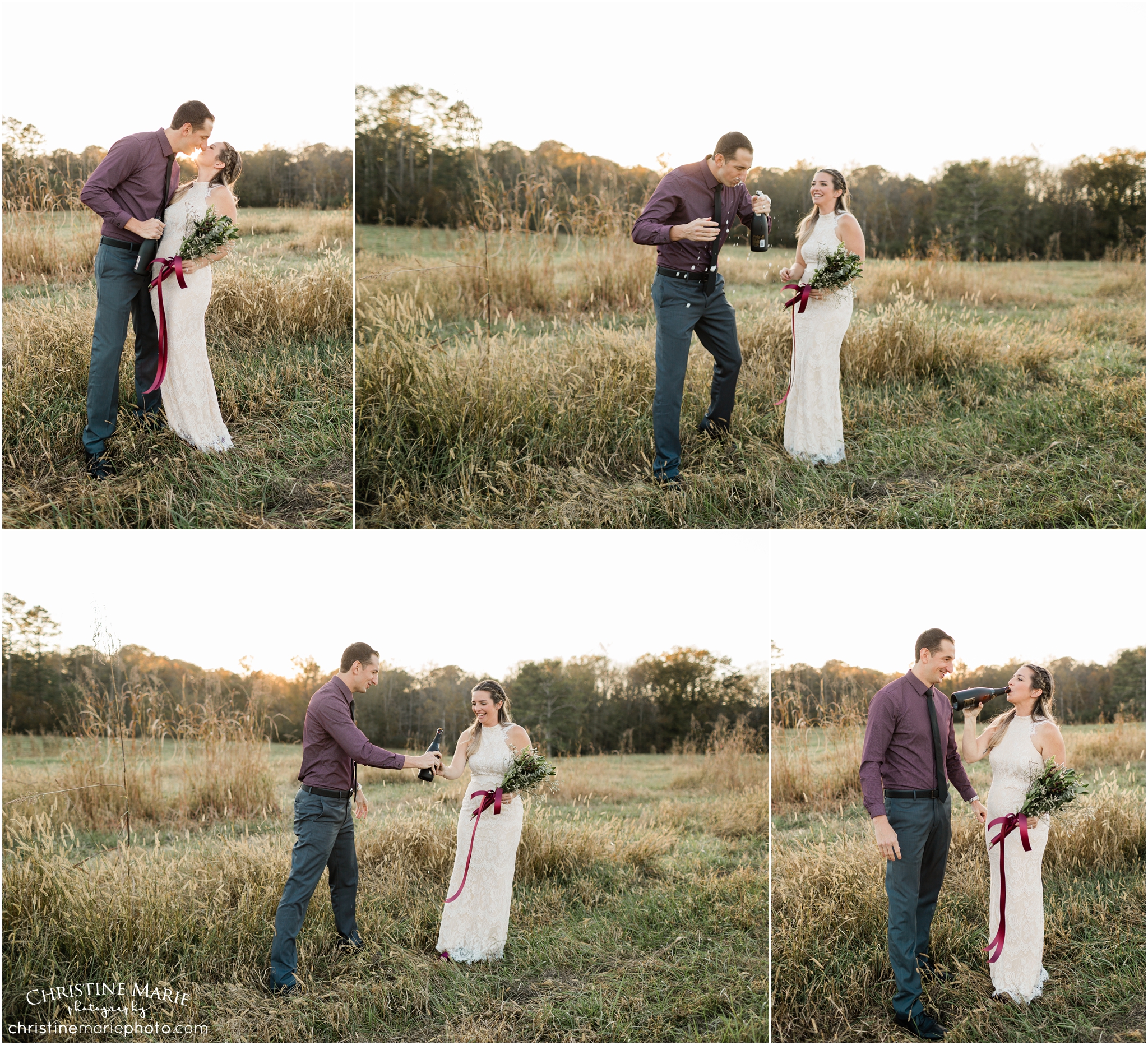 private elopement photos, popping champagne 