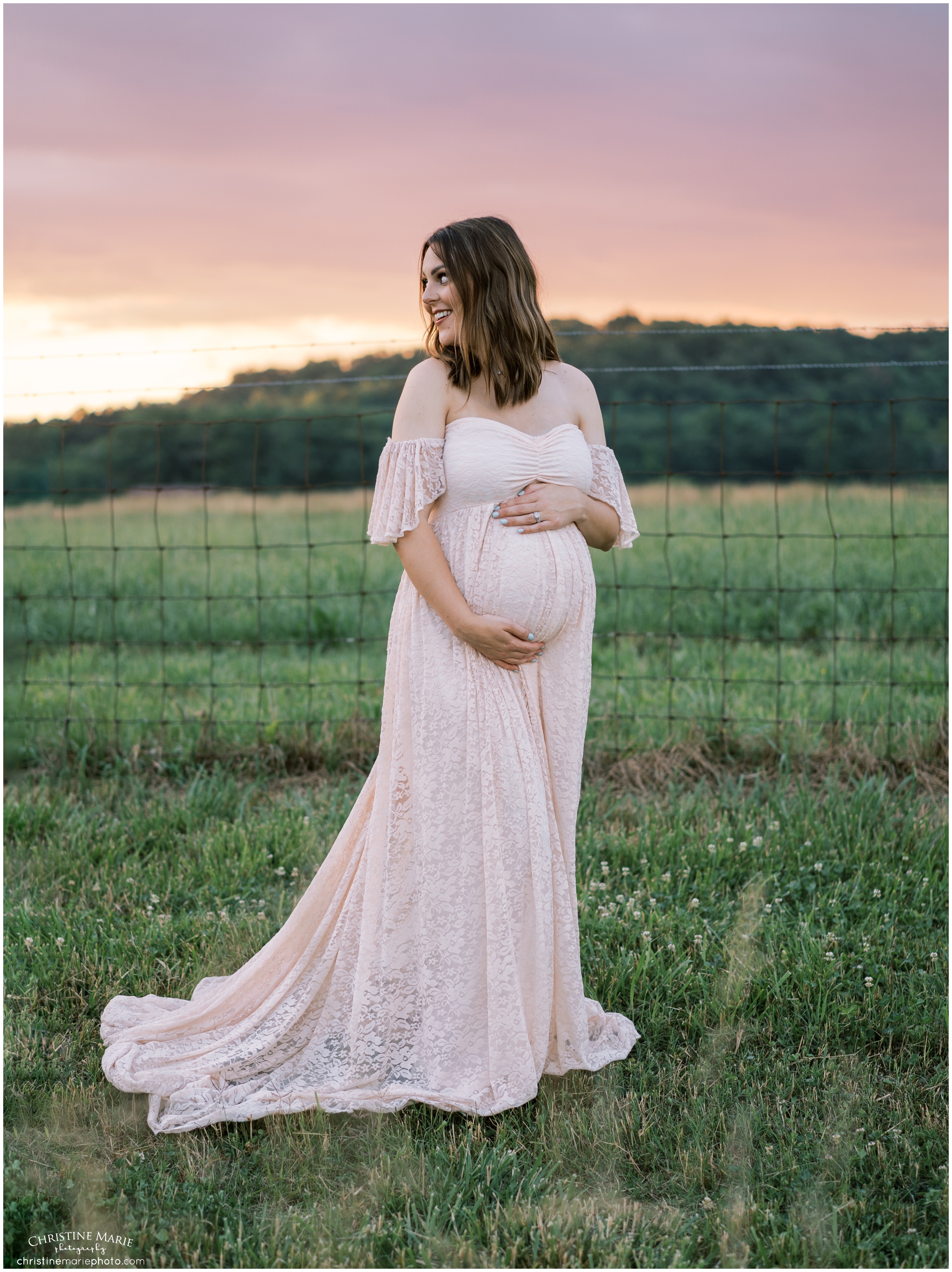 maternity photo at sunset with pink sky in cumming ga 