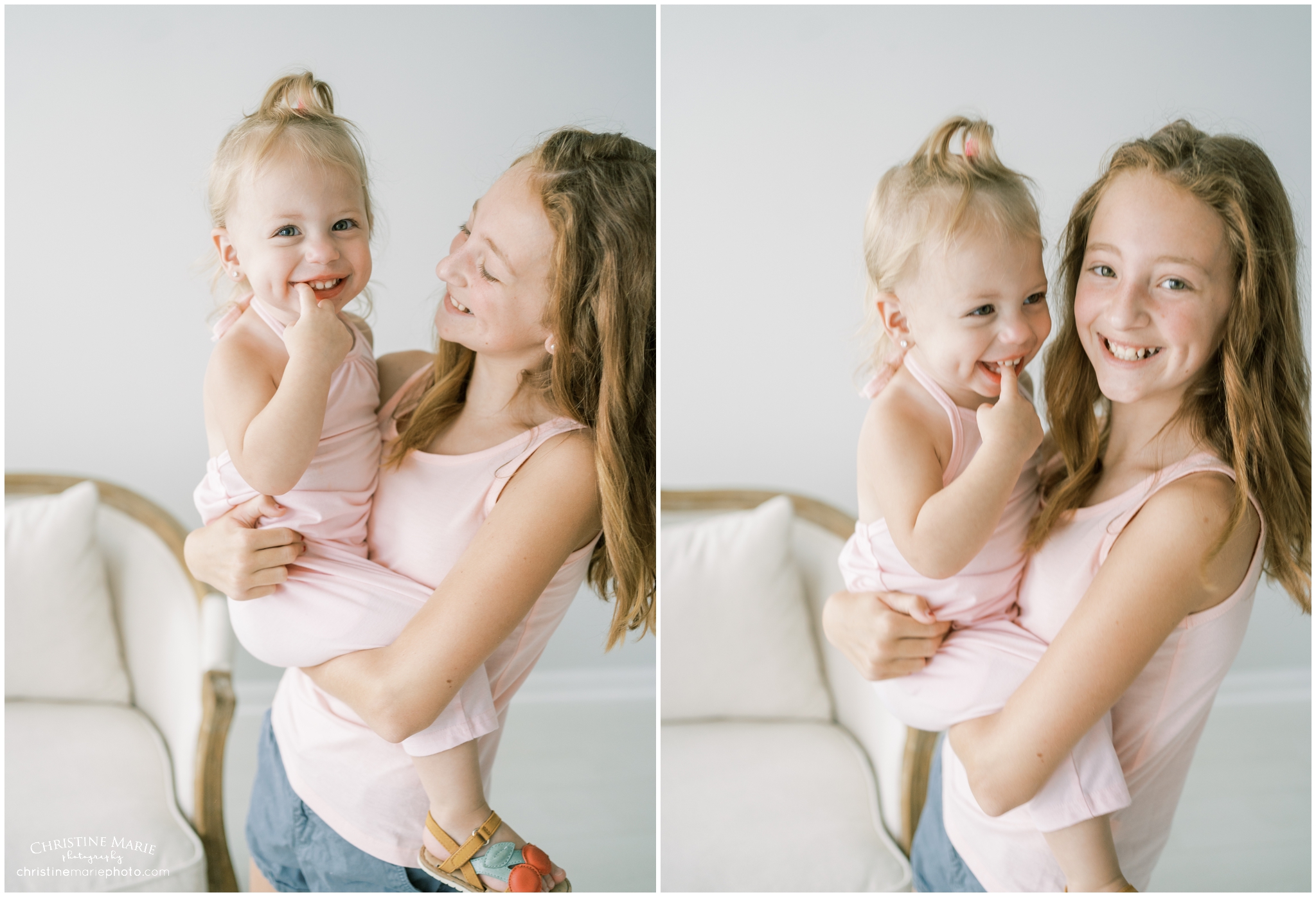 sibling photo with sisters in Cumming GA photography studio