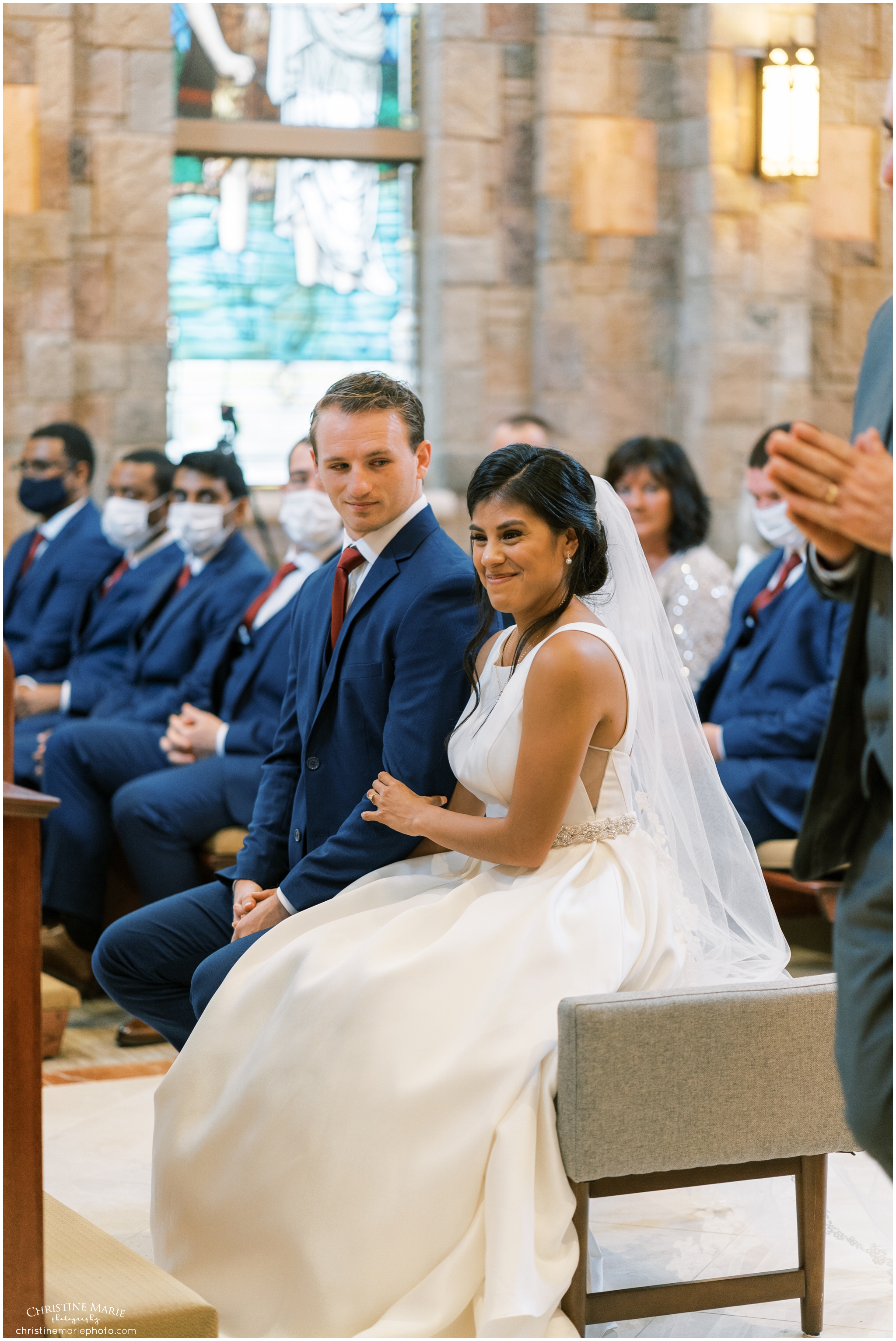 bride and groom at St Brendan's Catholic Church