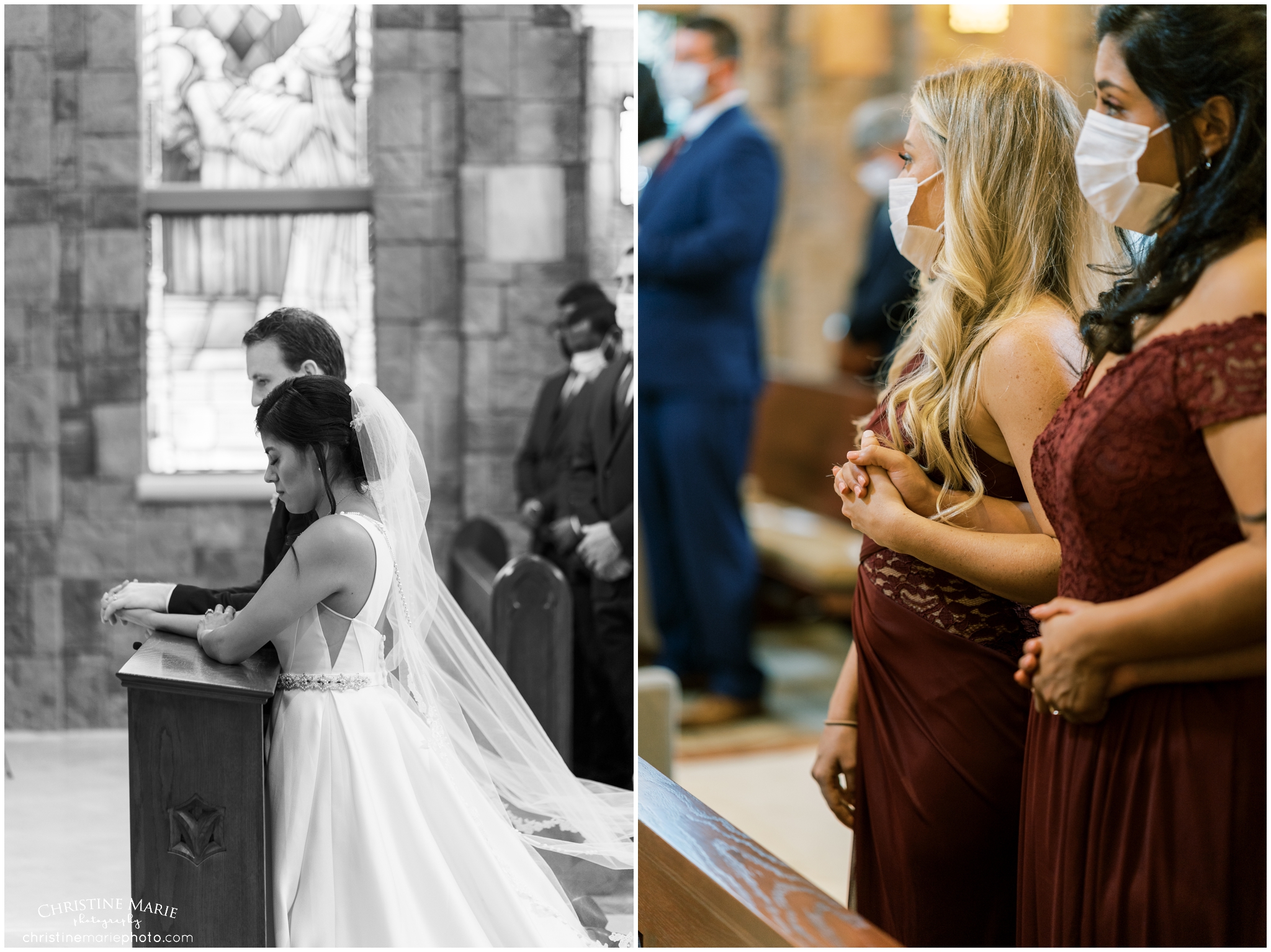 people praying at small catholic wedding