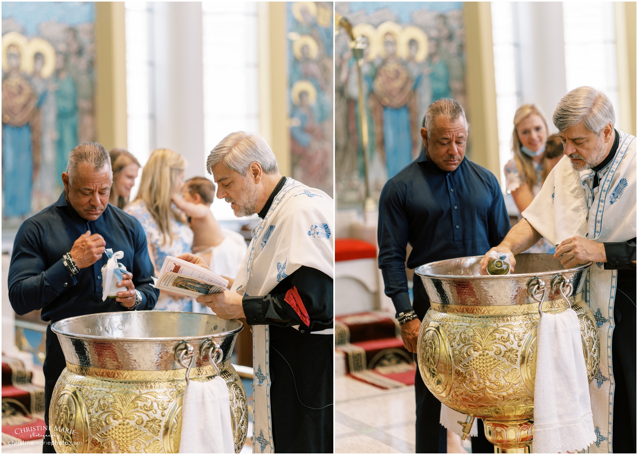 Greek Orthodox Priest preparing baptismal fount in Atlanta