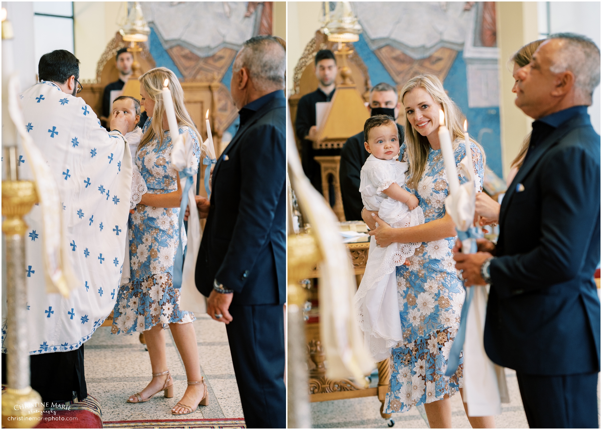 baby boy receiving the Eucharist in Greek Orthodox ceremony