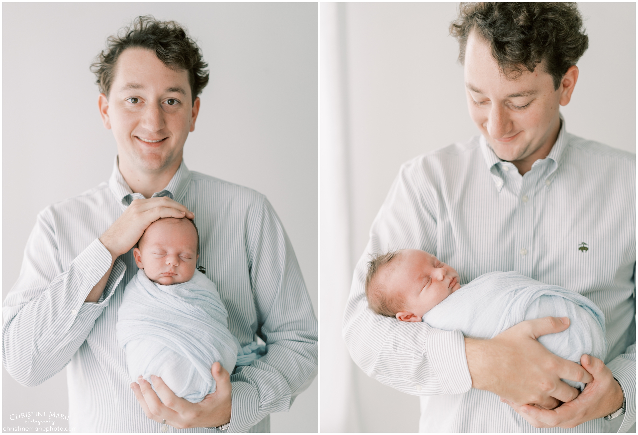proud dad holding squishy baby boy in cumming photography studio