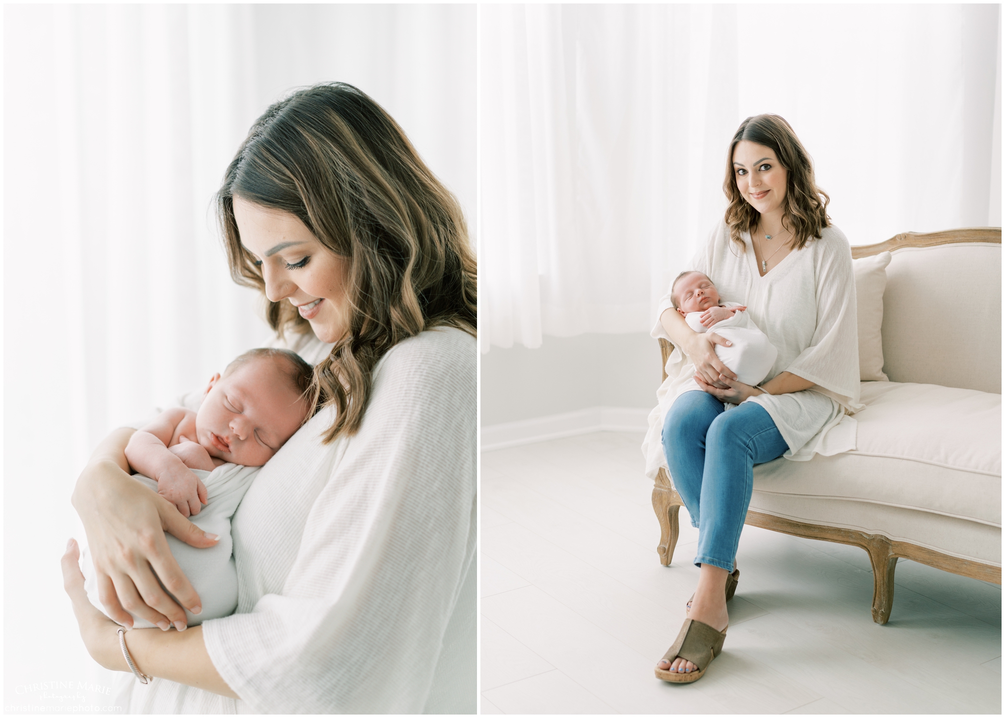 gorgeous light filled portrait of mom and newborn boy