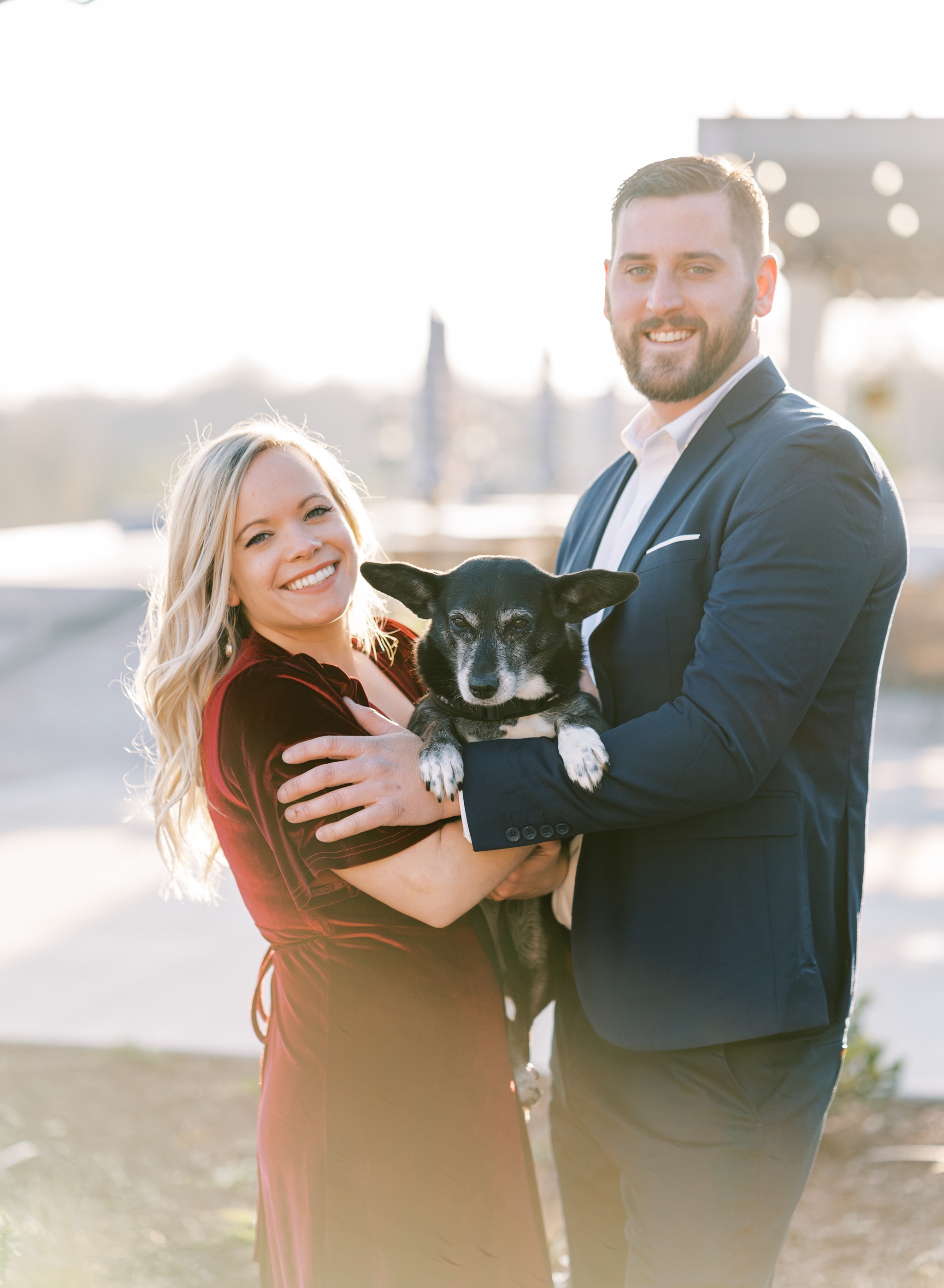 engagement photos with their dog at the Halcyon