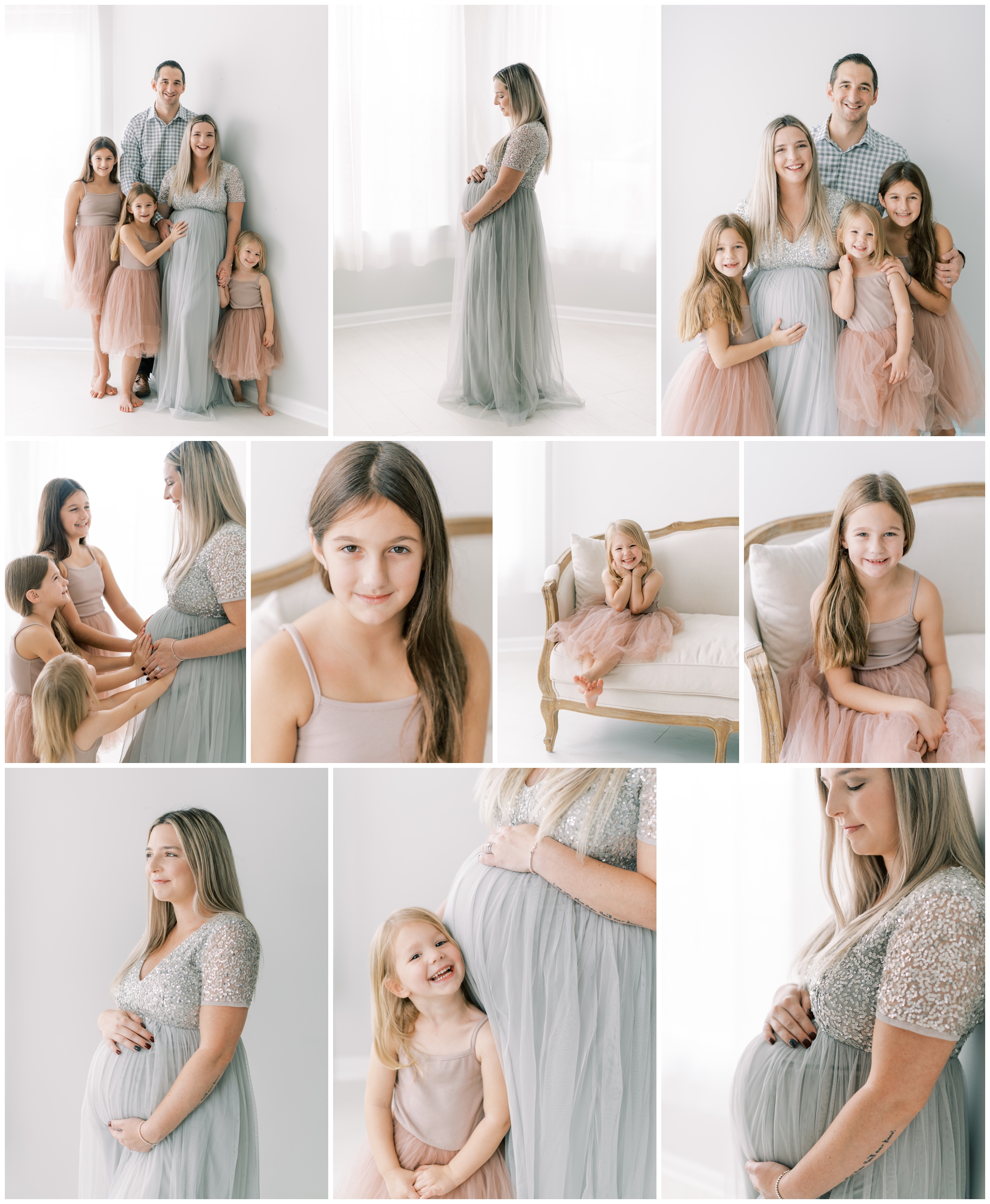 Light and airy studio maternity photos with family