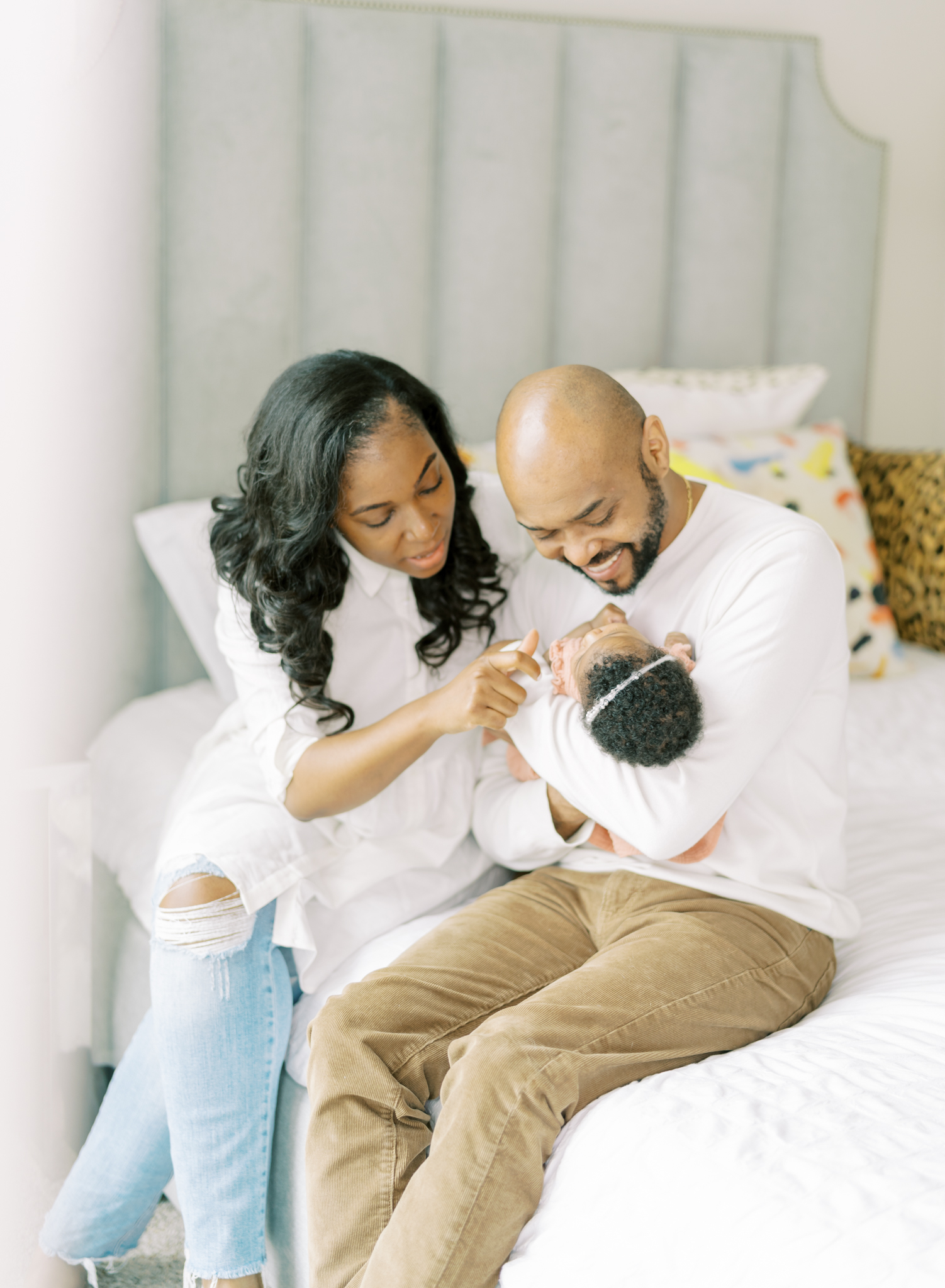 Atlanta lifestyle newborn photography, light and airy in home newborn session