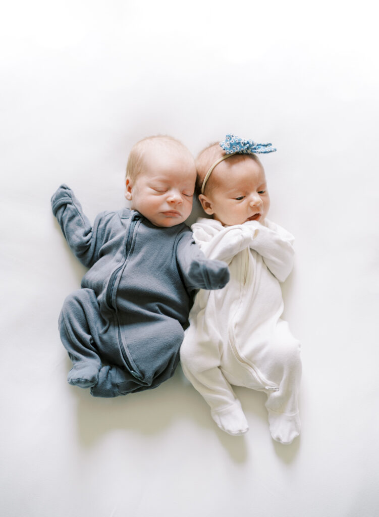 Clean and natural newborn photos of twin brother and sister in North GA