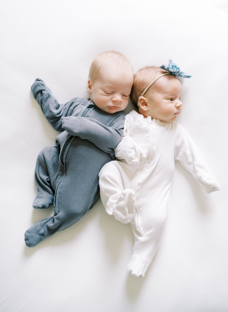 Clean and natural newborn photos of twin brother and sister in Cumming, GA